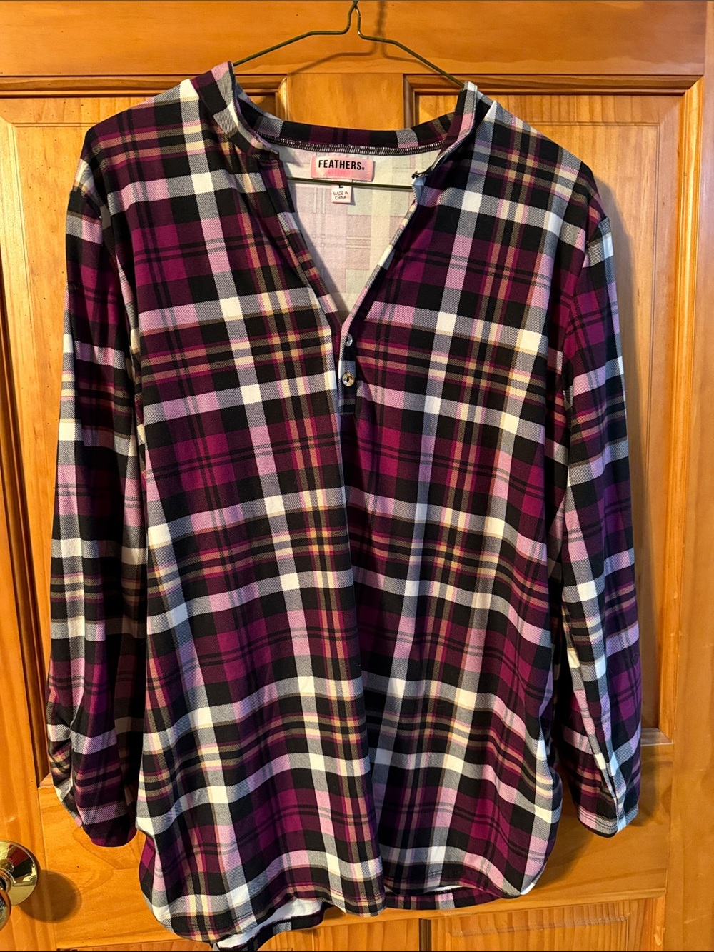 Feathers Plum, Black & White Plaid Maternity top